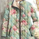 Gesa™ | Quilted Jacket with Large Roses in Sage