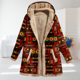 Wisława - Red Fleece Jacket with Aztec Ethnic Pattern