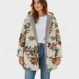 Florentyna - Cream and Orange Sherpa Jacket with Boho Floral Pattern
